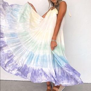 Rainbow Tie-Dye Color-Block Maxi Dress Cool Tones